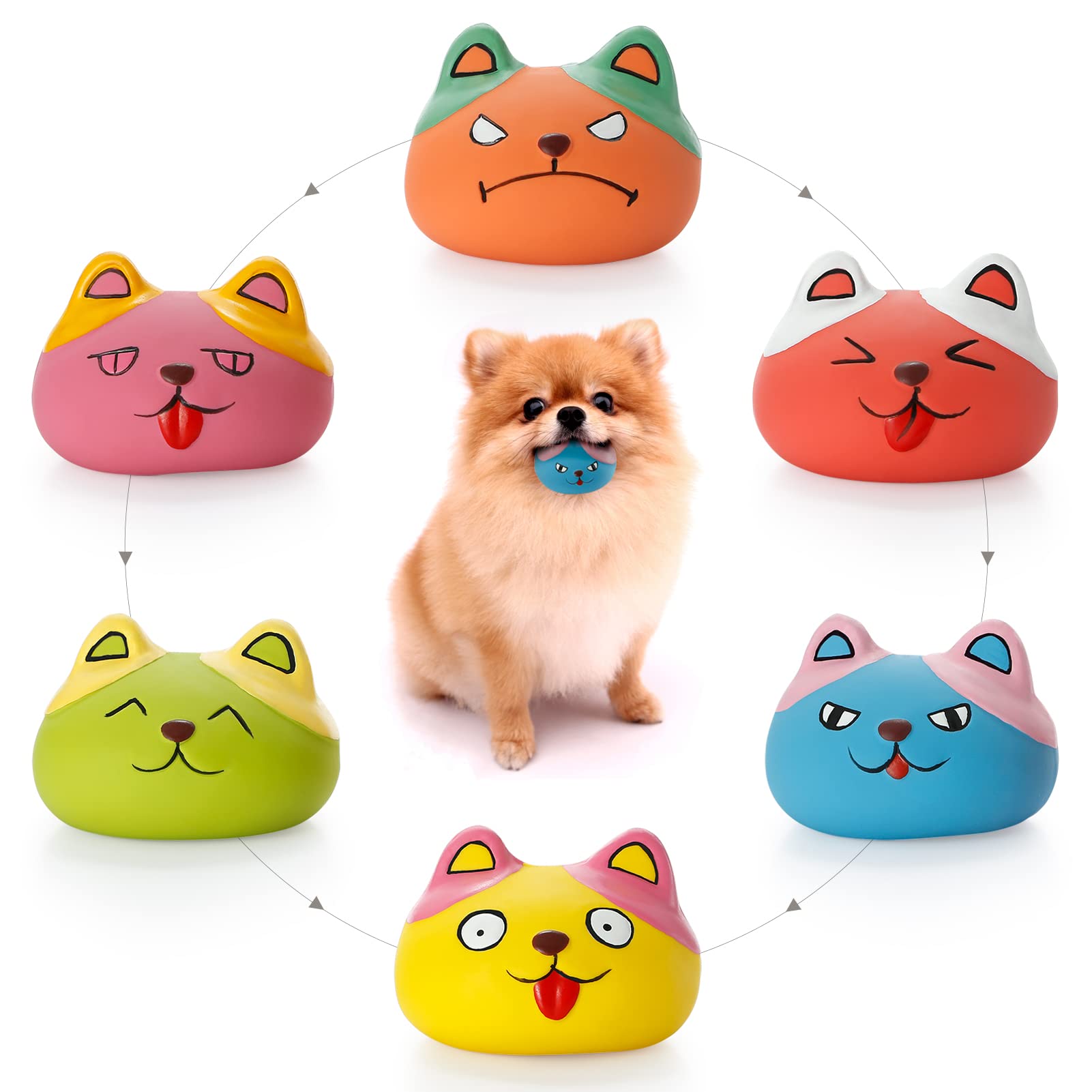 Hdsx Squeaky Dog Toys Funny Animal Dog Balls For Puppy Small Pet Dogs 6 Pcs/Set (Cat)