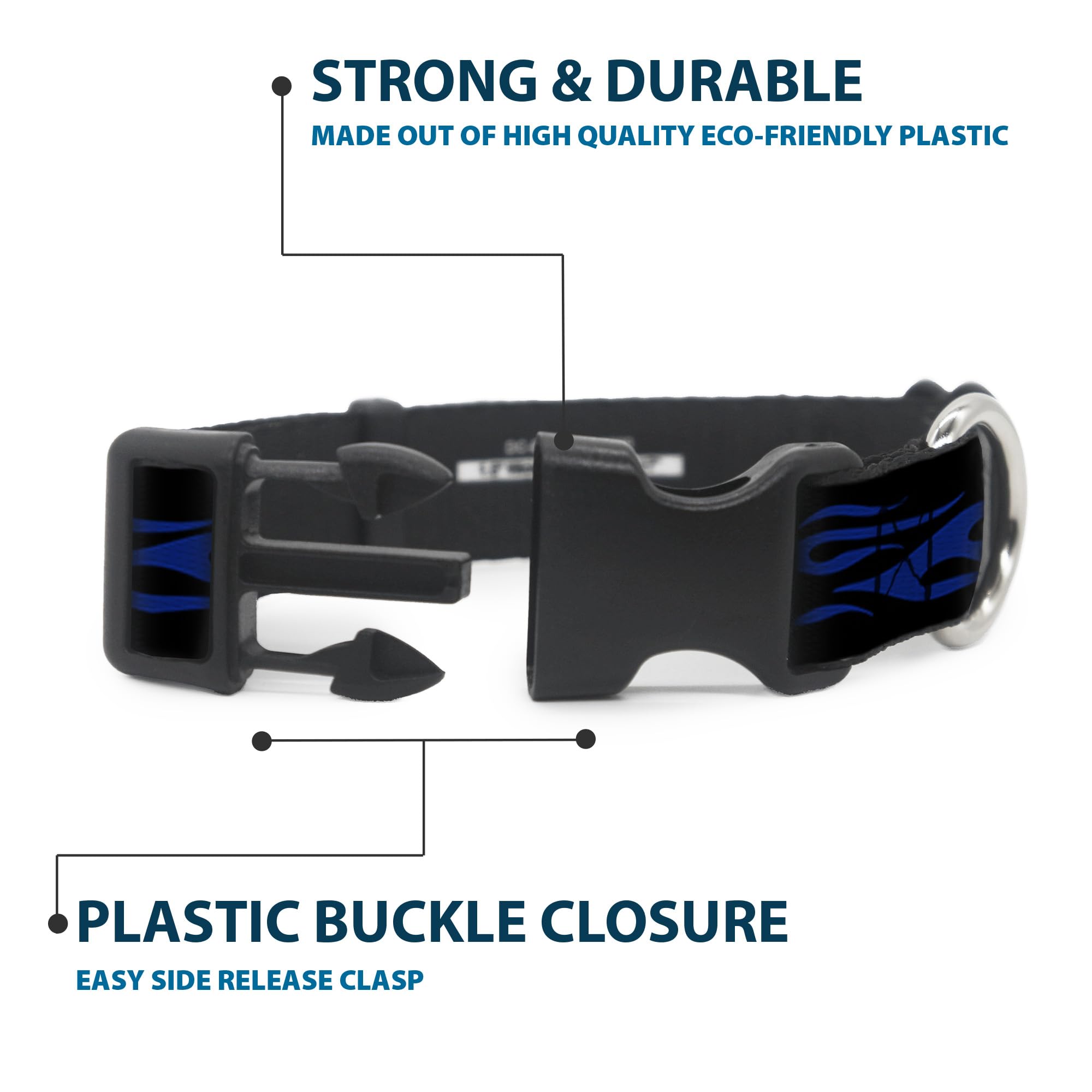 Buckle-Down Plastic Clip Collar - Flame Blue - 1.5 Wide - Fits 13-18 Neck - Small