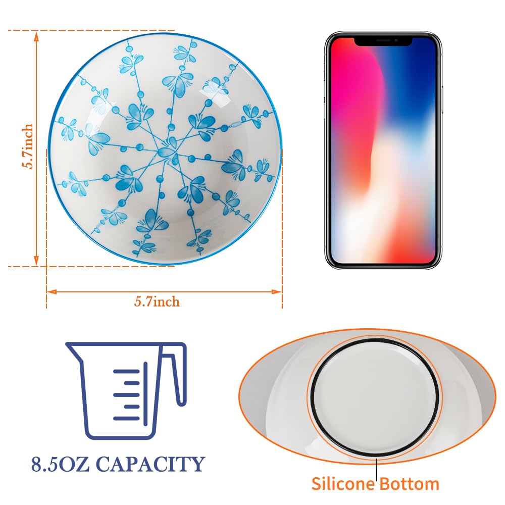 Ceramic Cat Bowls With Non-Slip Silicone Bottom, Prevent Whisker Fatigue,Reduce Mess,Bowls For Indoor Cats,6 Colorful Set For Da