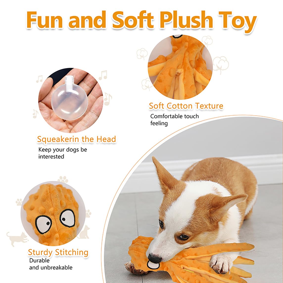 Topnique Dog Squeaky Toy Set - Octopus And Crocodile Design, 2-Pack, Durable Plush Toys For Large Dogs, Interactive Play, Sturdy