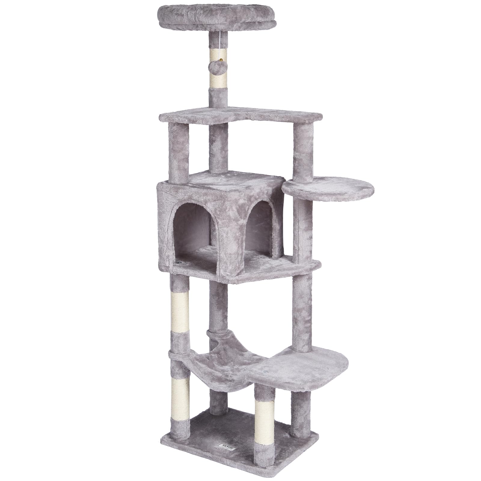 VEVOR Cat Tree 60.6 Cat Tower with Cat Condo Sisal Scratching Post Light Grey