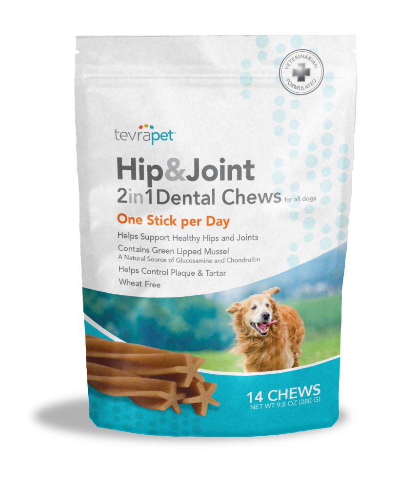 TevraPet Hip and Joint 2 in 1 Dental Chews 5-Inch, 14 Count