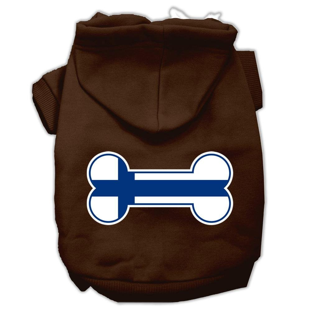 Pet, Dog & Cat Hoodie Screen Printed, 'Bone Shaped Finland Flag' Brown 2Xl (20-25 Lbs.)