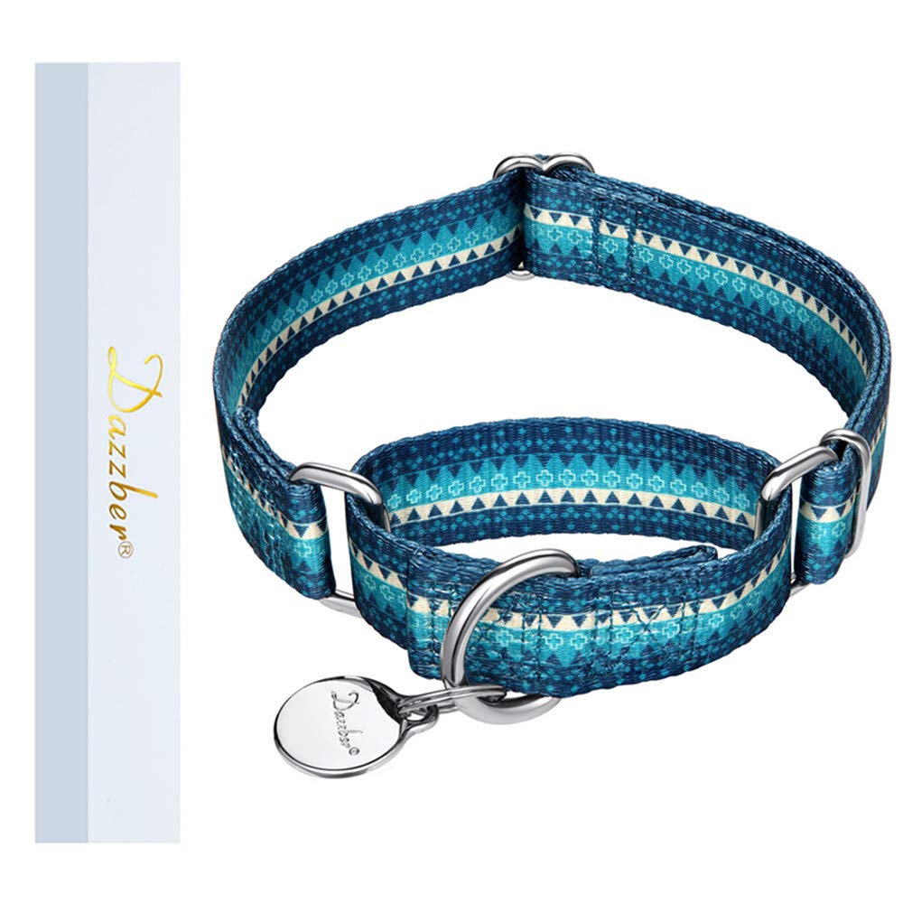 Dazzber Martingale Dog Collar - Soft Polyester, No Pull, Medium Size, Turquoise - Safety Training for Medium & Large Dogs