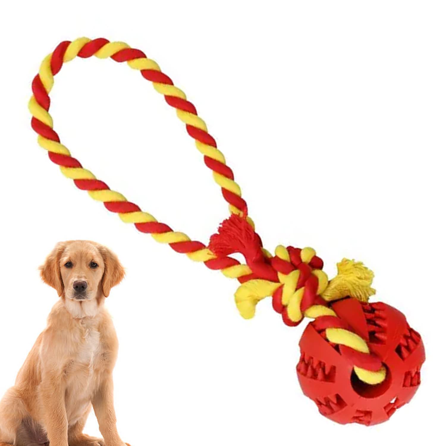 Emily Pets Dog Fetch Rope Chew Toy Natural Rubber Interactive Dog Toy Ball With String  Puppy Toy Ball Set, Throwing Ball For D