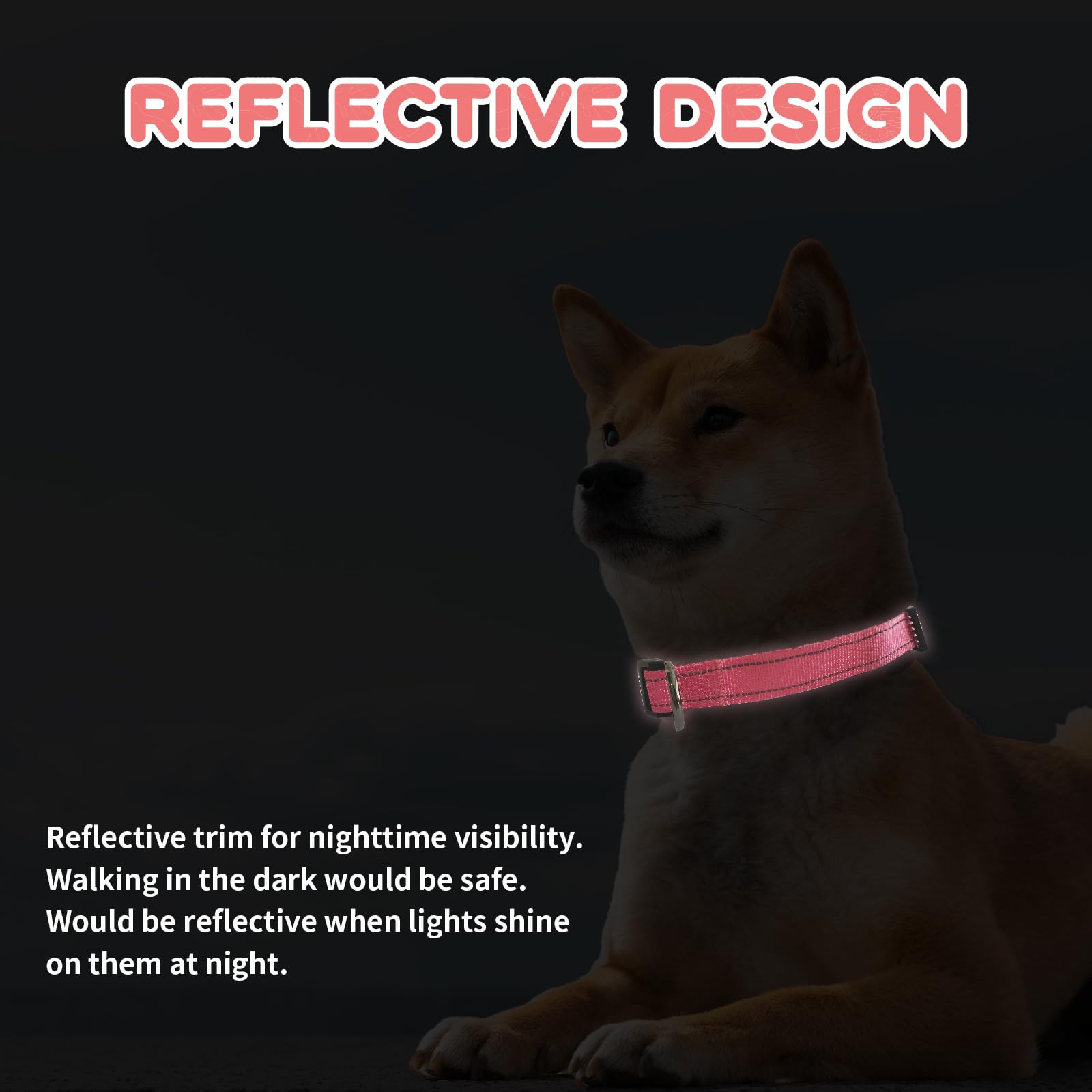 Roses&Poetry Pink Dog Collar And Leash Set For Medium Dogs, Adjustable, Reflective, Durable, 6 Feet