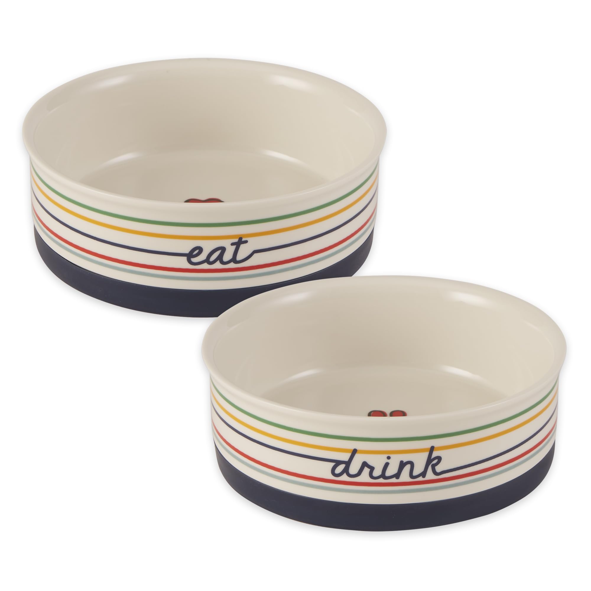 Bone Dry Ceramic Food/Water Bowls, Non-Slip Dishwasher Safe, Medium Set, 6x2 Eat/Drink