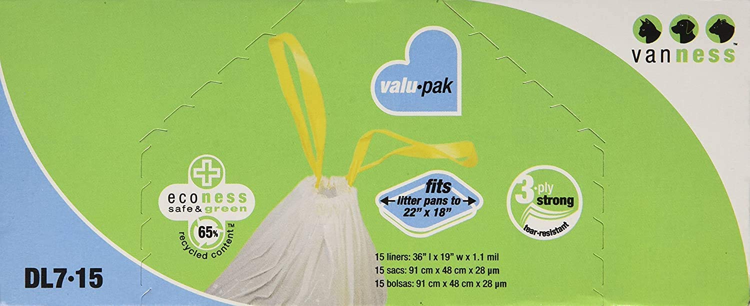 Van Ness Dl715 Pureness Extra Giant Drawstring Cat Pan Liner, 45-Count (3 X 15 Count Boxes)