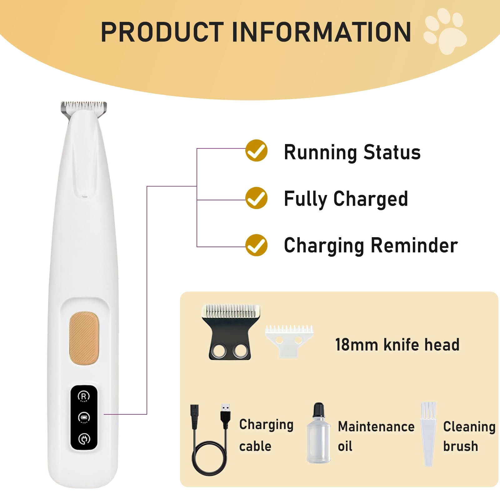 Saffory Dog Paw Trimmer, Pet Claw Trimmer with LED Light, Low Noise USB Rechargeable Pet Clipper. Suitable for Dogs and Cats, fo