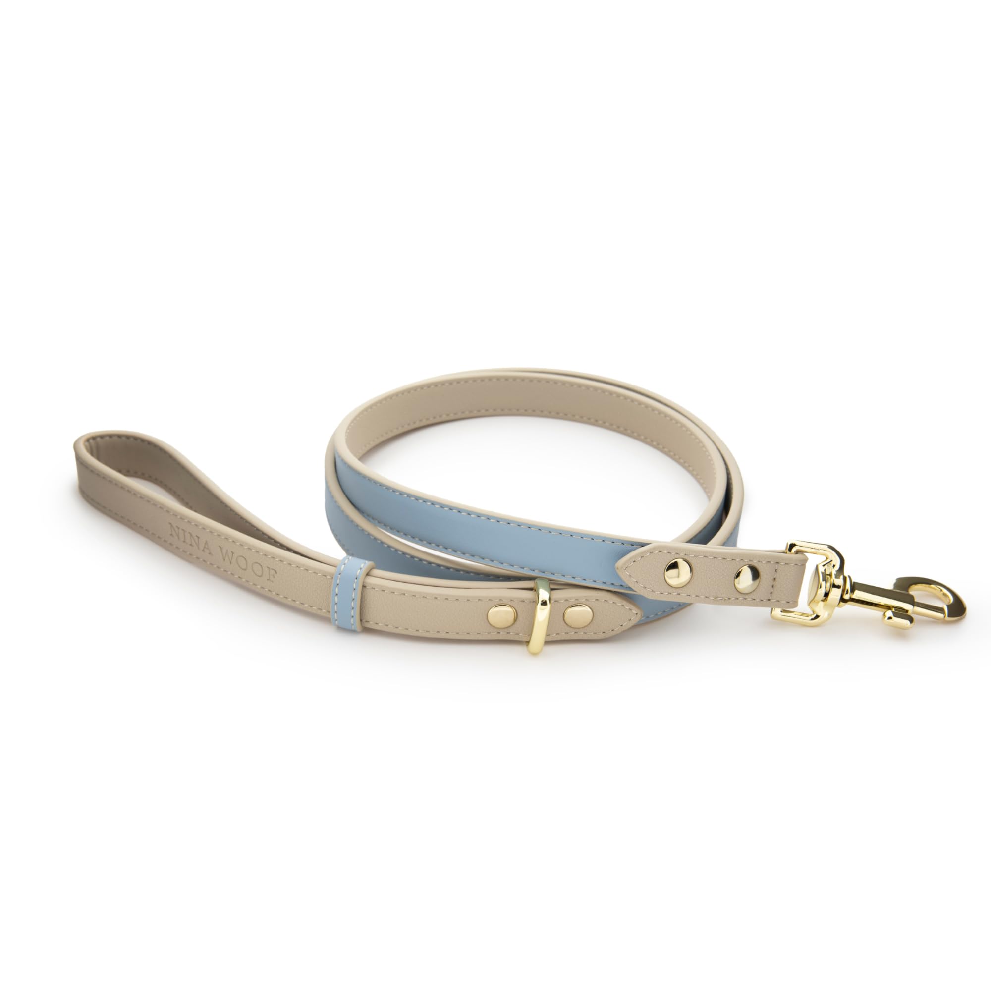 Nina Woof Leather Dog Leash - Slim Leash With Reinforced Hardware, European Design, Blue, 4Ft