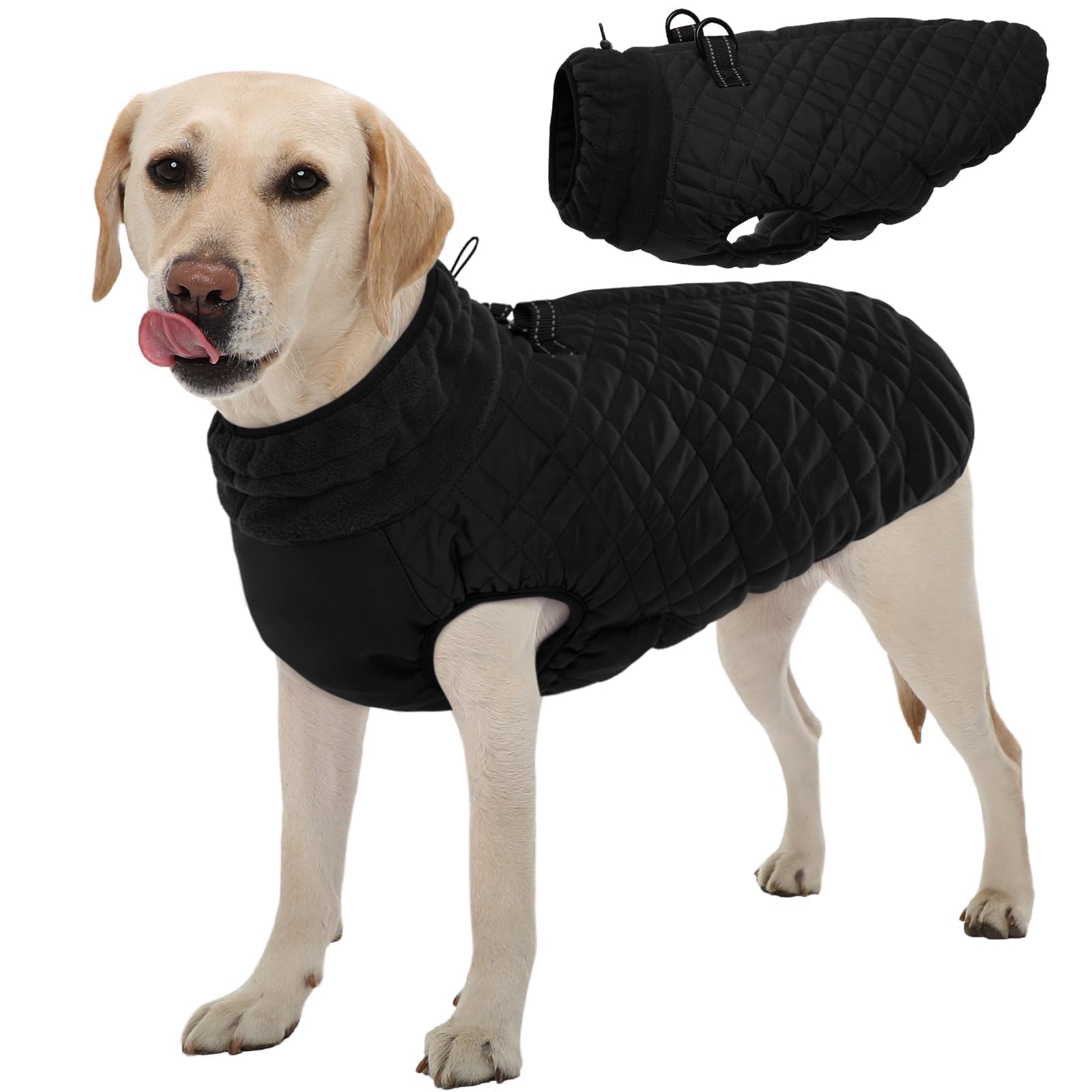 Kuoser Large Dog Coat With Harness, Thick Dog Vest For Cold Weather, Snow Jacket For Labrador Beagle, Black Xl