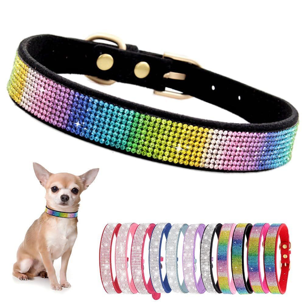 Cute Dog Collar With Bling Rhinestone, Fancy Crystal Diamond Glitter Pretty Jewel Soft Cat Collars For Small Medium Large Breed Dogs Girl Female Pet Puppy Kitten Terrier, Colorful Black Xxs
