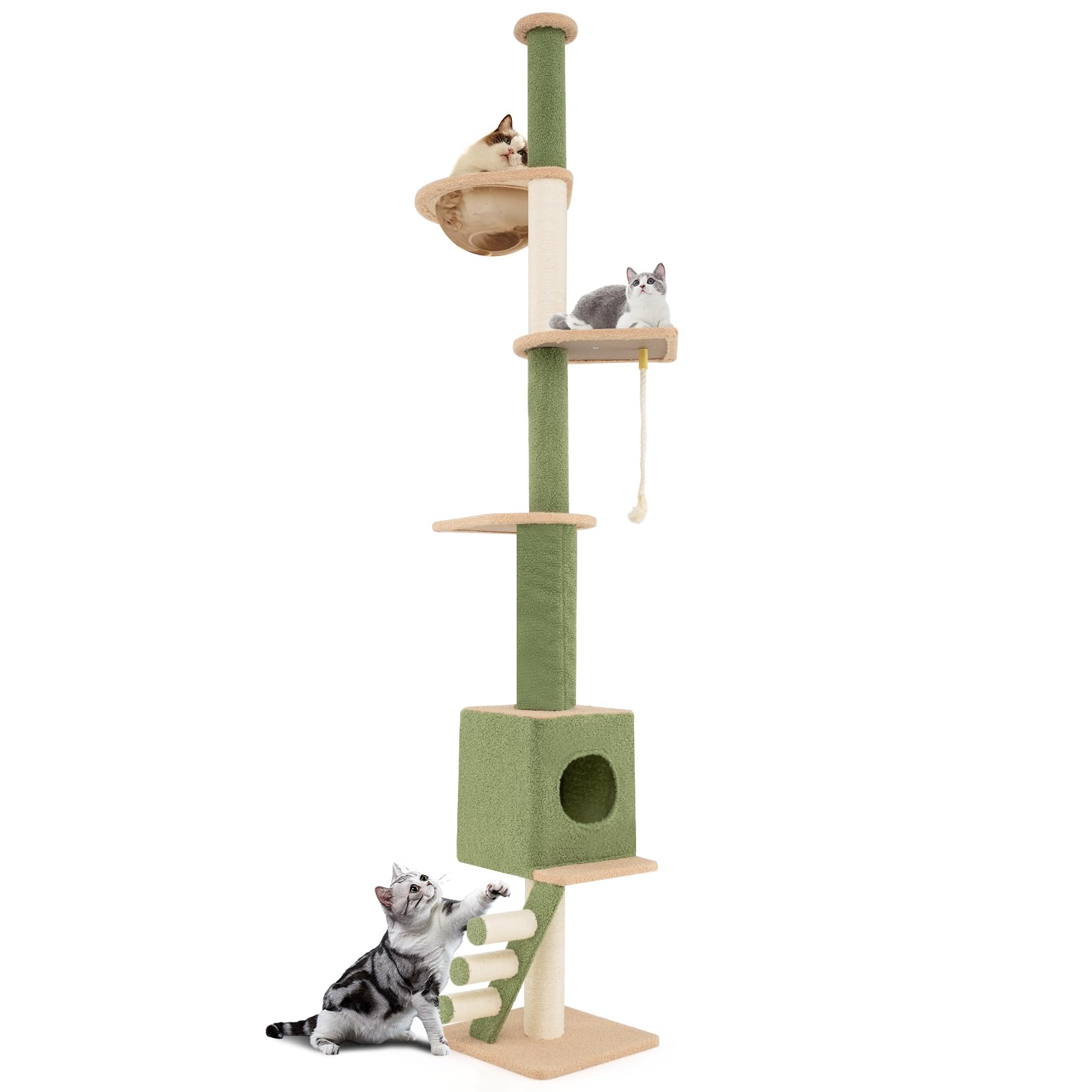 Tangkula Floor To Ceiling Cat Tree, 5 Tier Tall Cat Tower With 86   -99.5    Adjustable Height, Extra Replaceable Post, Tension 