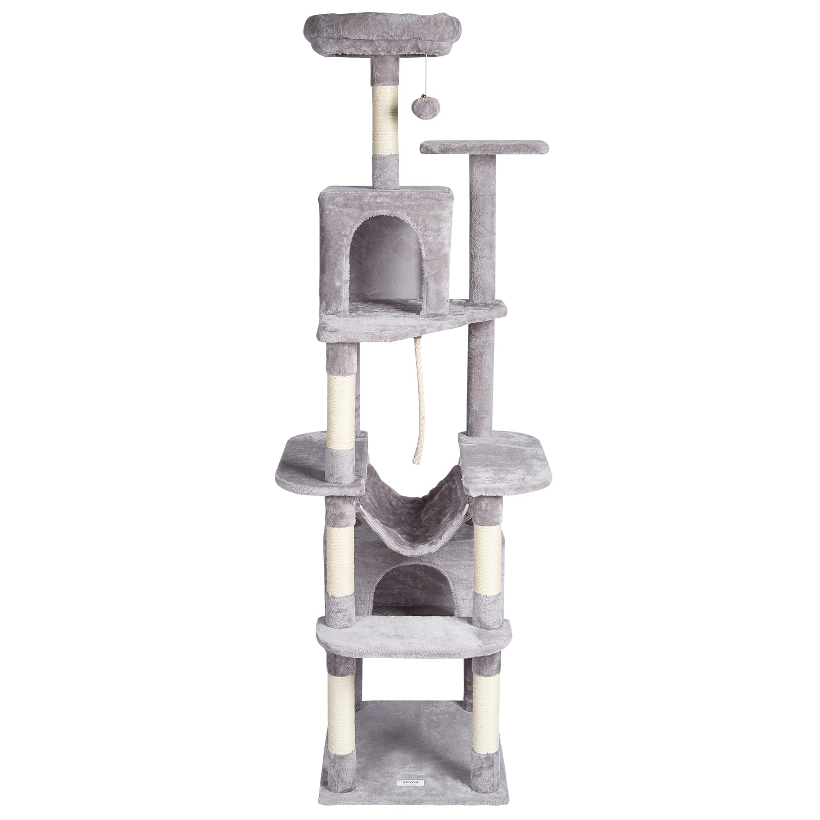 VEVOR Cat Tree 72 Cat Tower with 2 Cat Condos Sisal Scratching Post Light Grey
