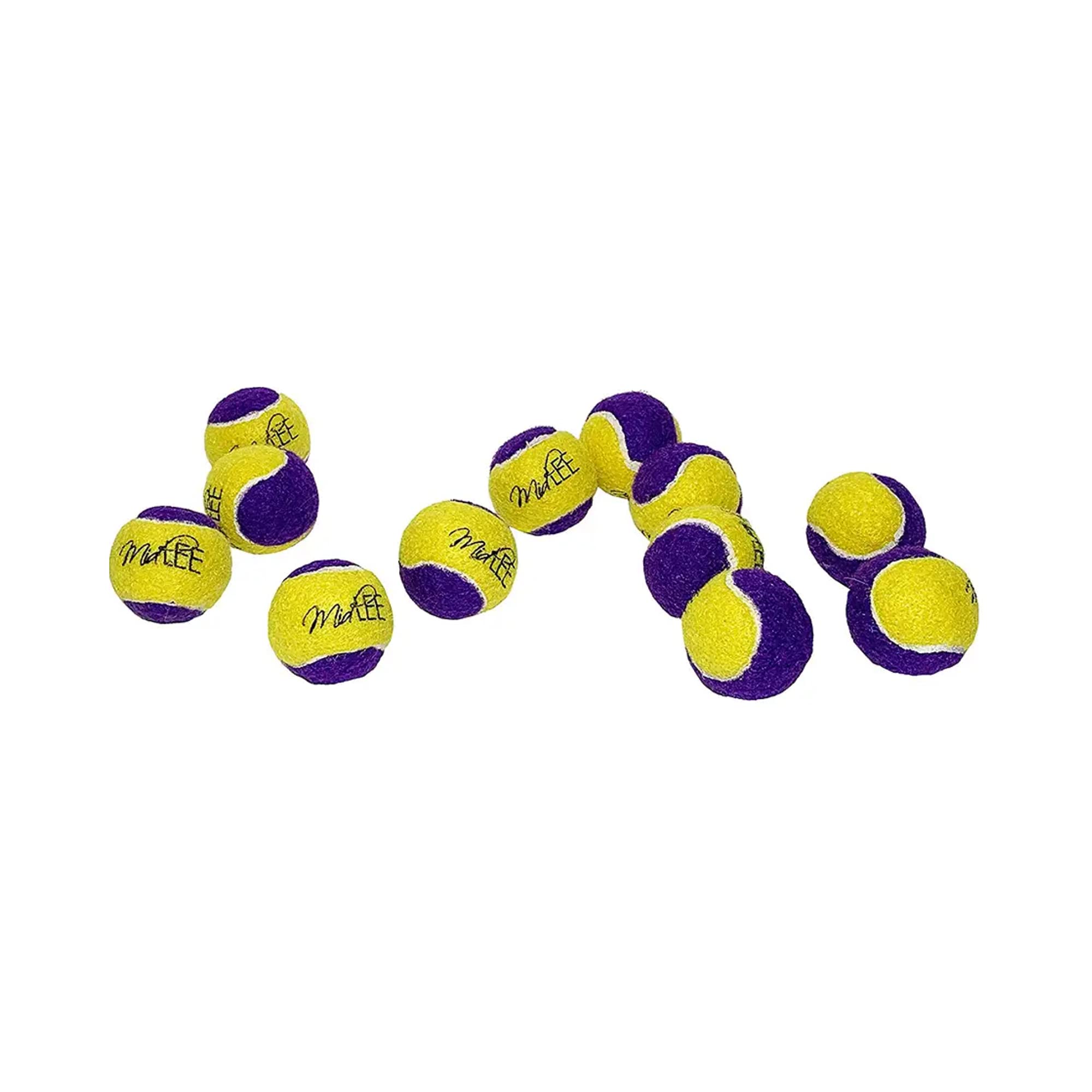 Midlee Squeaky Mini Tennis Ball For Dogs 1.5'- Pack Of 12 (Yellow/Purple)- Pet Fetch Small Squeaker Interactive Squeaking Dog Toy