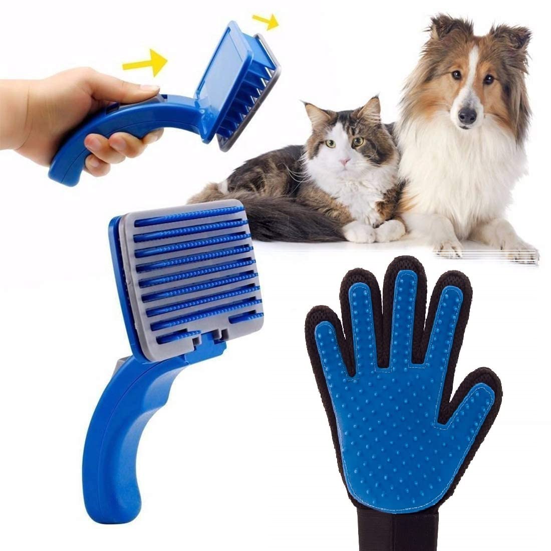 Rvpaws Pet Grooming And Deshedding Combo Pack Plastic Slicker Brush And Hair Massager Grooming Glove Ideal For Dogs And Puppies 
