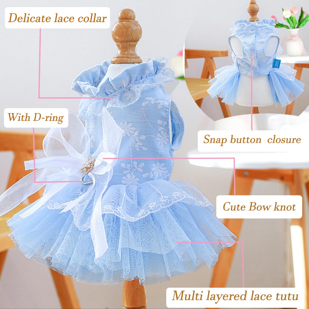 Aniac Daisy Small Dog Dresses Female With Leash Ring,Bow Knot Girl Puppy Wedding Dress,Valentine'S Cat Outfit,Fancy Pet Party Dr