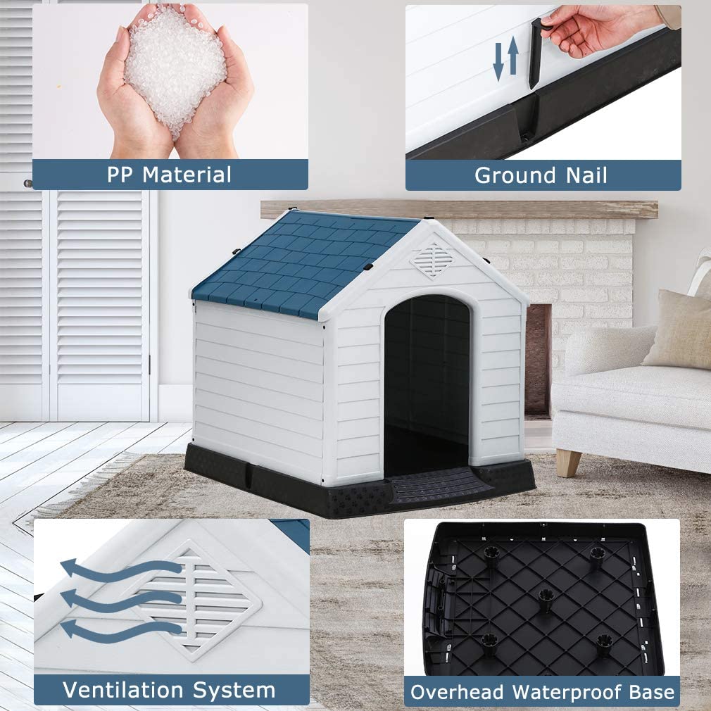 Indoor Outdoor Dog House Big Dog House For Small Medium Large Dogs 39 Inch High Plastic Dog Houses All Weather Dog House With Base Tough Durable House With Air Vents Elevated Floor Water Resistant