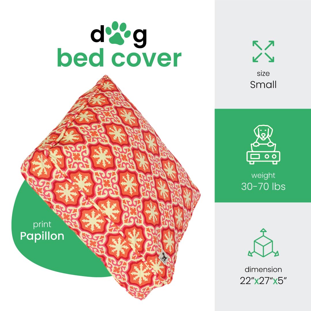 Molly Mutt Small Dog Bed Cover - Papillon Print - Measures 22   X27   X5 - 100% Cotton - Durable - Breathable - Sustainable - Ma