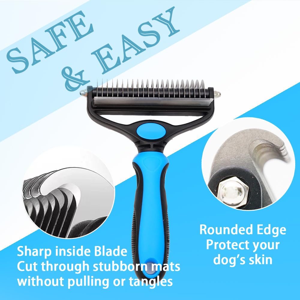 AKEISHE Dog Deshedding Brush 2-in-1 with Grooming Glove - Undercoat Rake & Shedding Tool for Long/Short Hair Dogs, Flea Comb & H