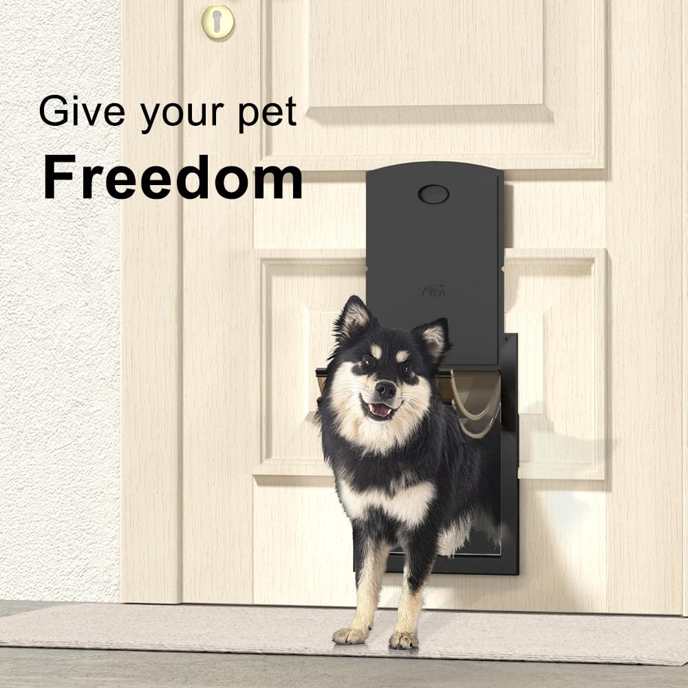 [Mavricpower] Aluminum Dog Door With 2 Magnetic Flaps, Large Dog Door For Exterior Doors, Doggie Door With 2 Sliding Lock Panels