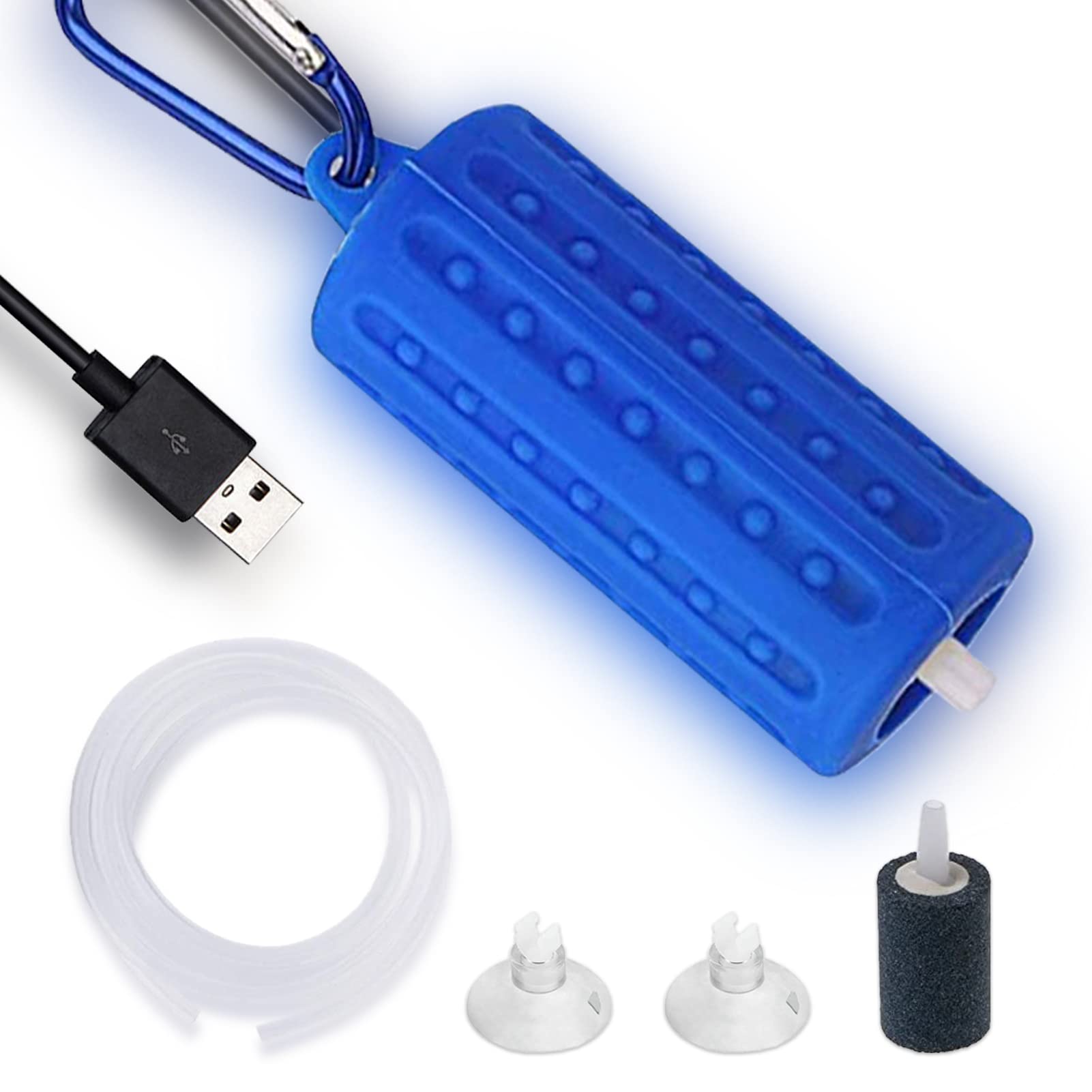 Aquarium Usb Air Pump Ultra Quiet Nano Air Pump For Fish Tank With Hanging Buckle And Check Valve (Blue)