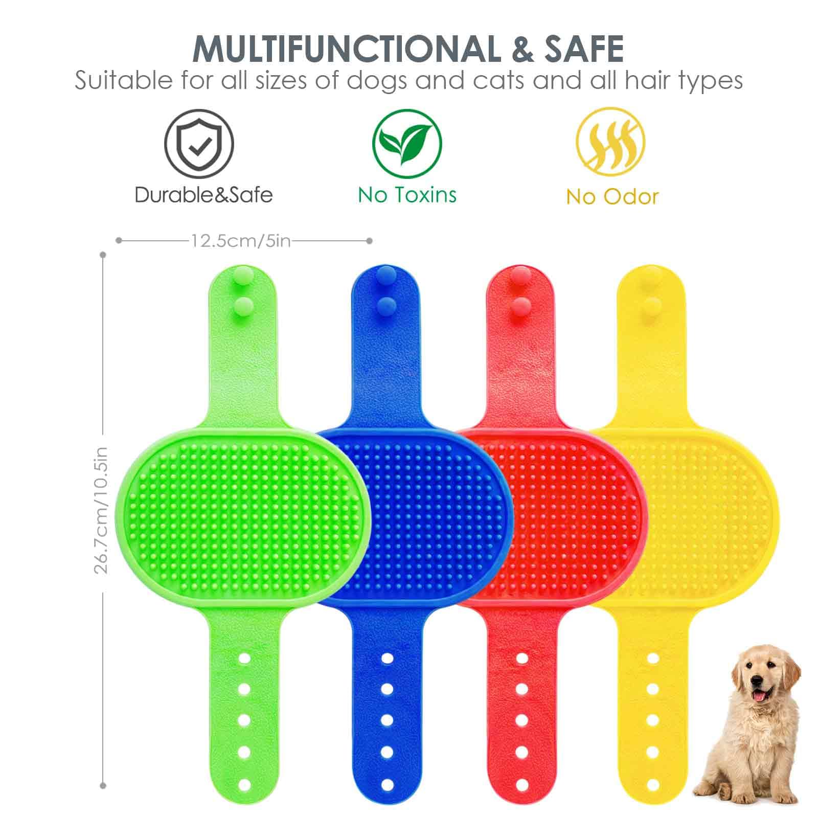 Brillirare 4 Pack Dog Grooming Brush, Premium Soft Silicone Pet Bath Brushes With Adjustable Handle, Shampoo Soothing Comb For W