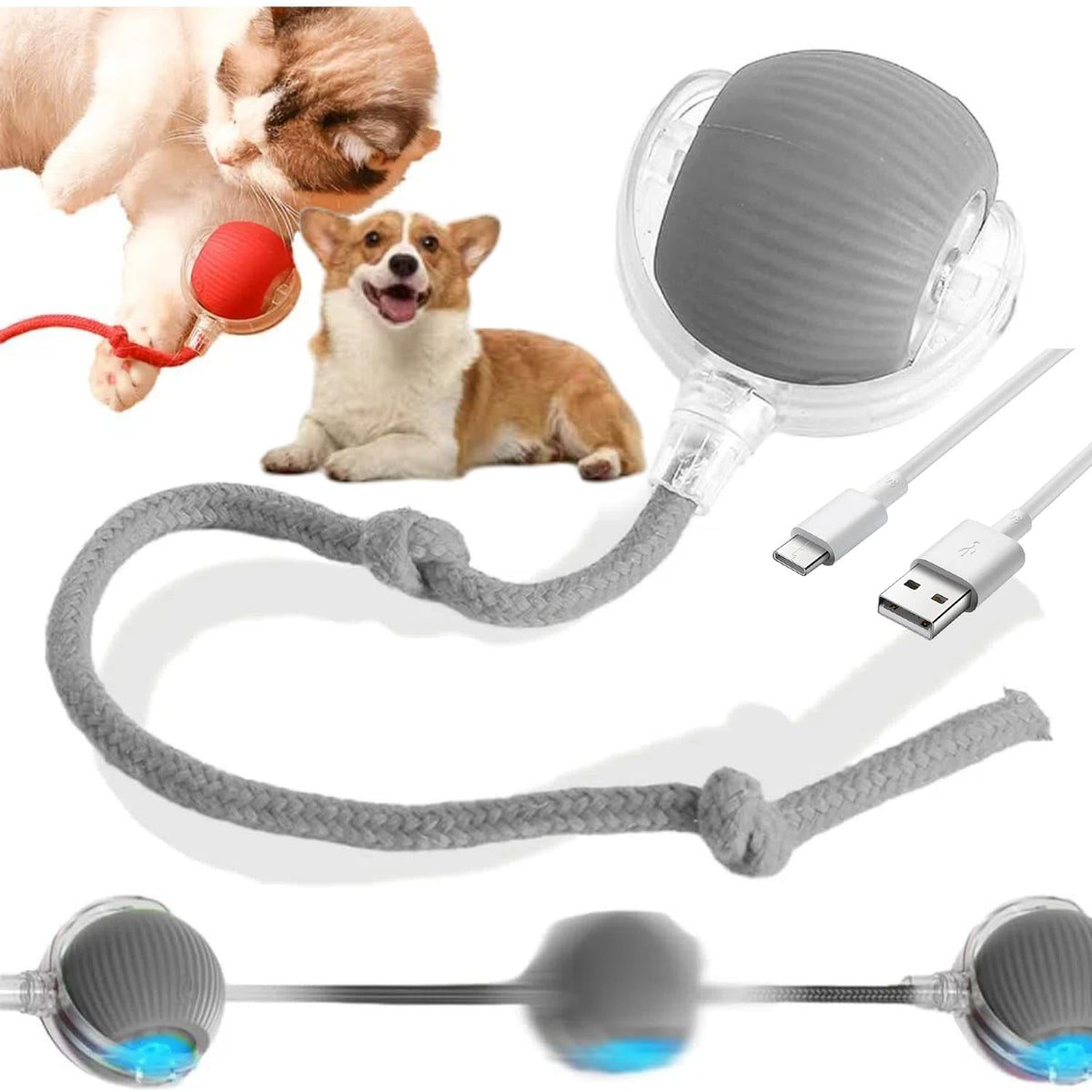 Koujut Interactive Dog Toys - Upgraded Rolling Ball For Dogs & Cats (Gray)