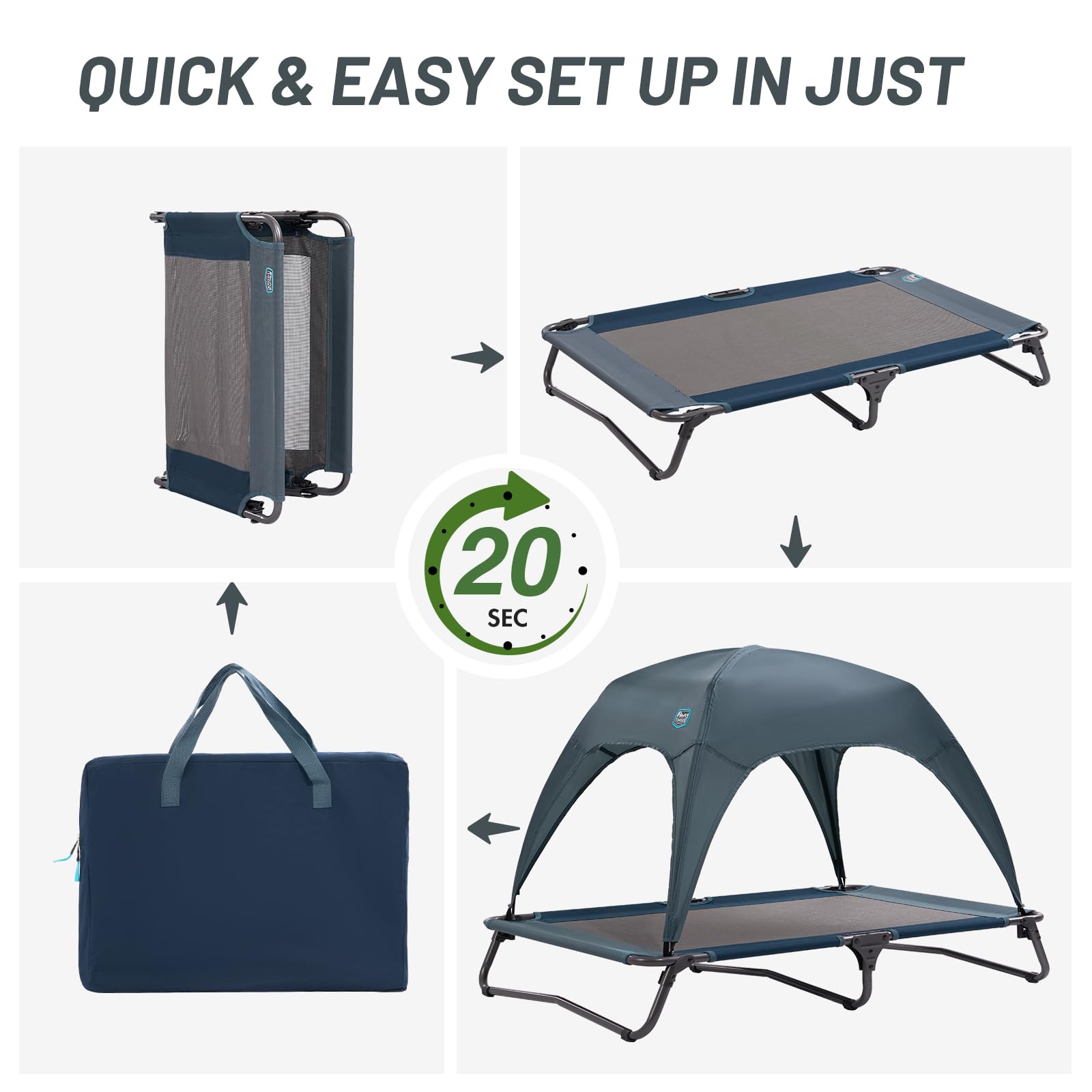 Timber Ridge Outdoor Dog Bed With Canopy, Cooling Elevated Dog Bed Portable Raised Dog Bed With Removable Canopy Shade Tent, Dog