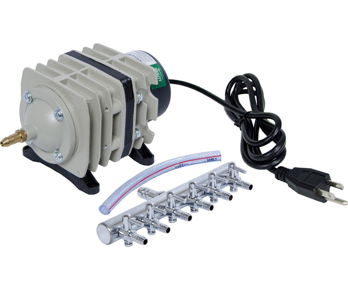 Hydrofarm Aapa45L Active Aqua Commercial, 6 Outlets, 20W, 45 L/Min Air Pump, Silver