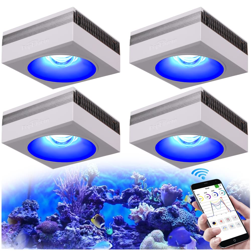 Popbloom Rl90 Led Aquarium Light 400W, Smart App Control Reef Light For Saltwater Coral Reef Growing Marine Aquarium Lamp For Reef Coral Sps/Lps Growth Fish Tank Light (4 Lamps With Hang Kit)