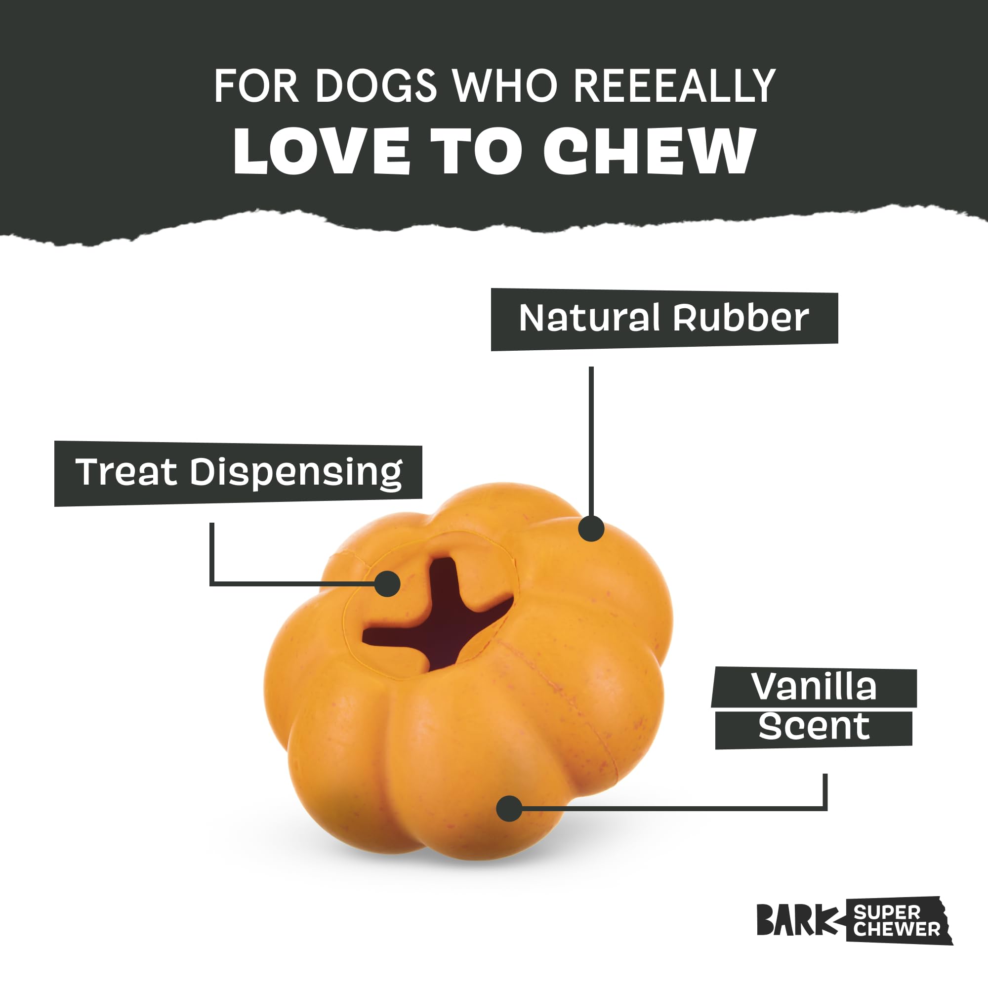 Barkbox Squash Dog Toy | Natural Rubber, Treat Dispensing, Cream Scented & Fun Wobble Design | Dog Toy For Aggressive Chewers