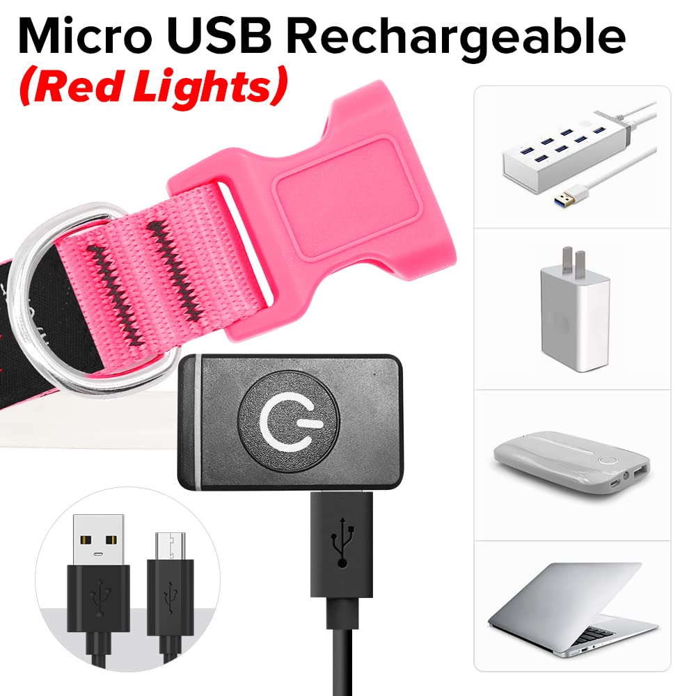 Flashseen Led Dog Collar, Usb Rechargeable Light Up Dog Collar Lights, Adjustable Comfortable Soft Mesh Safety Dog Collar For Small, Medium, Large Dogs(Small, Candy Pink)