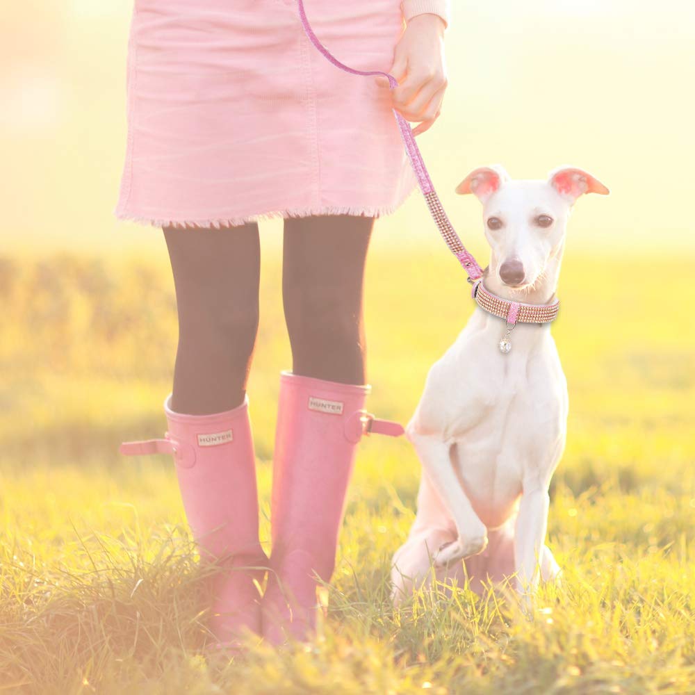 Petshome Dog Leash, Pet Leash, [Bling Rhinestones] Premium Pu Leather Durable And Soft 6 Ft Leash For Control Safety Training, Walking Lead For Small To Medium Dogs Pink