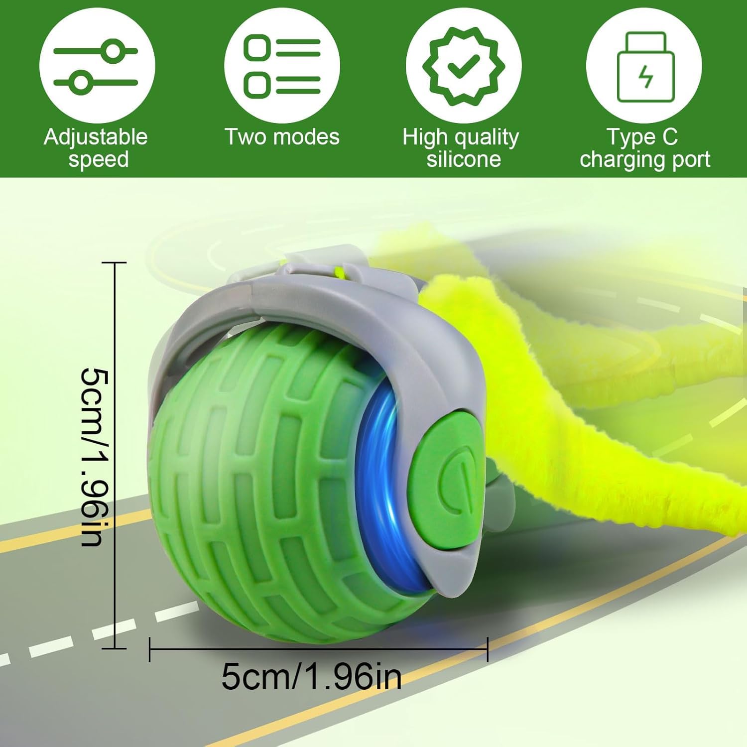 Speedy Tail Interactive Cat Toy Ball, 2025 New Generation, Indoor Play With Replacement Tail (Green-Orange)