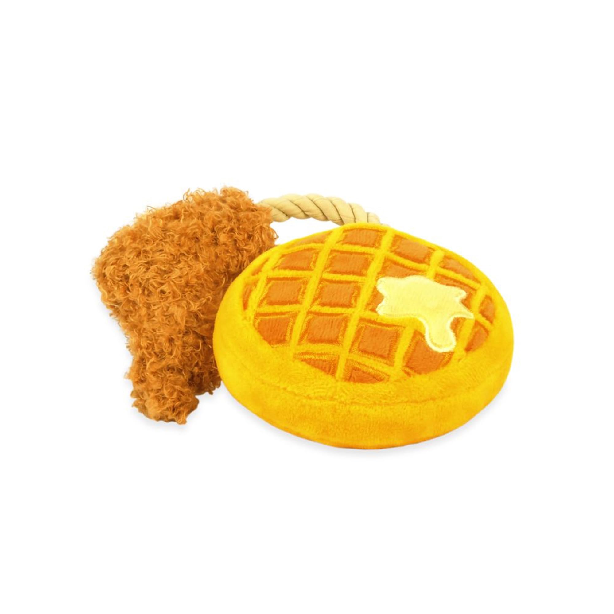 P.L.A.Y. Cute Plush Dog Toys - Brunch Food Themed Durable Squeaker Rope Chew Toy for Puppies & Small Dogs - Machine Washable, Re