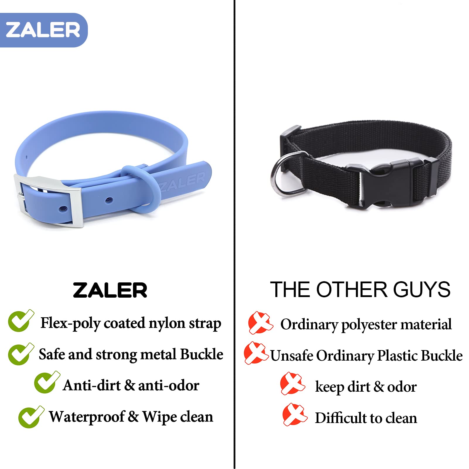 Zaler Waterproof Dog Collar, Adjustable Stinkproof Dog Collars Easy To Clean, Soft Comfortable Pet Collars For Large, Medium Small Dogs (Moonstone Blue, S(Length:8.6''-12.6''; Width:0.75''))