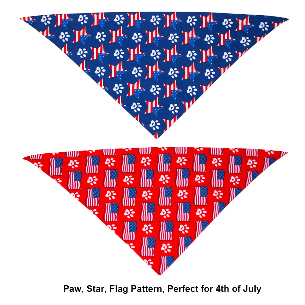Adoggygo American Flag Dog Bandana, Multiple Sizes Offered, Reversible Red Blue Flag Star Scarf, Patriotic 4Th Of July Bandanas