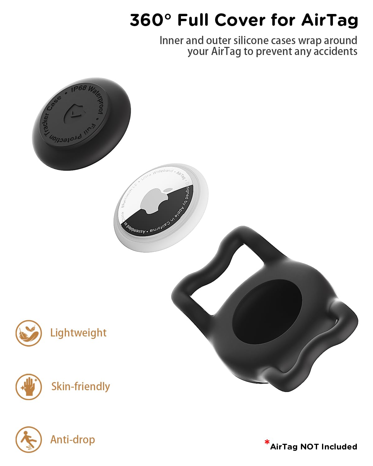 WhoseID IP68 Waterpoof Dog Tag Holder, Stretchy Silicone Full Body Covered tag Holder for Dog Cat Collar Fit All Width Collar (B