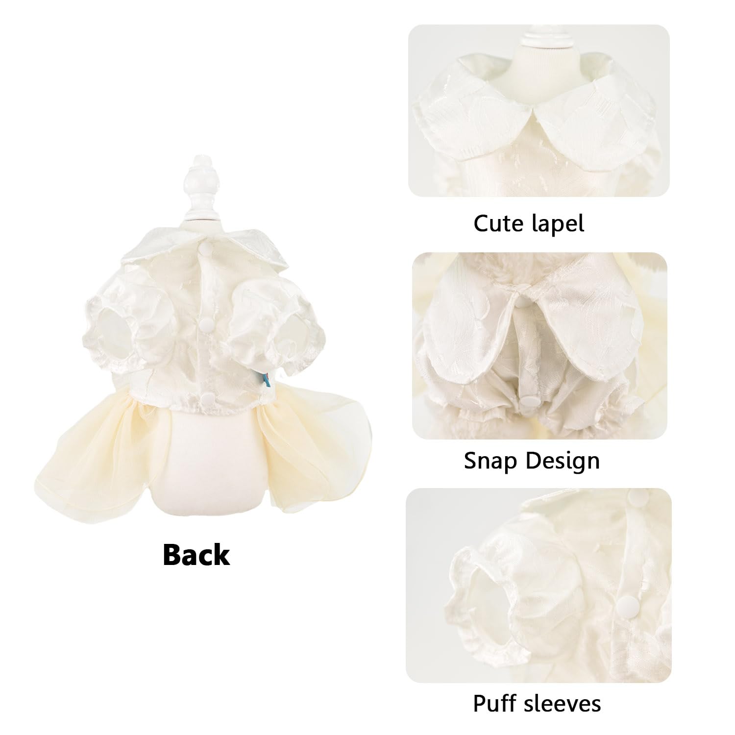 Fladorepet White Dog Tutu Dress Skirt With Leash Ring,Dog Clothes For Small Dogs Girl,Formal Pet Wedding Attire Dresses, Cat Bri
