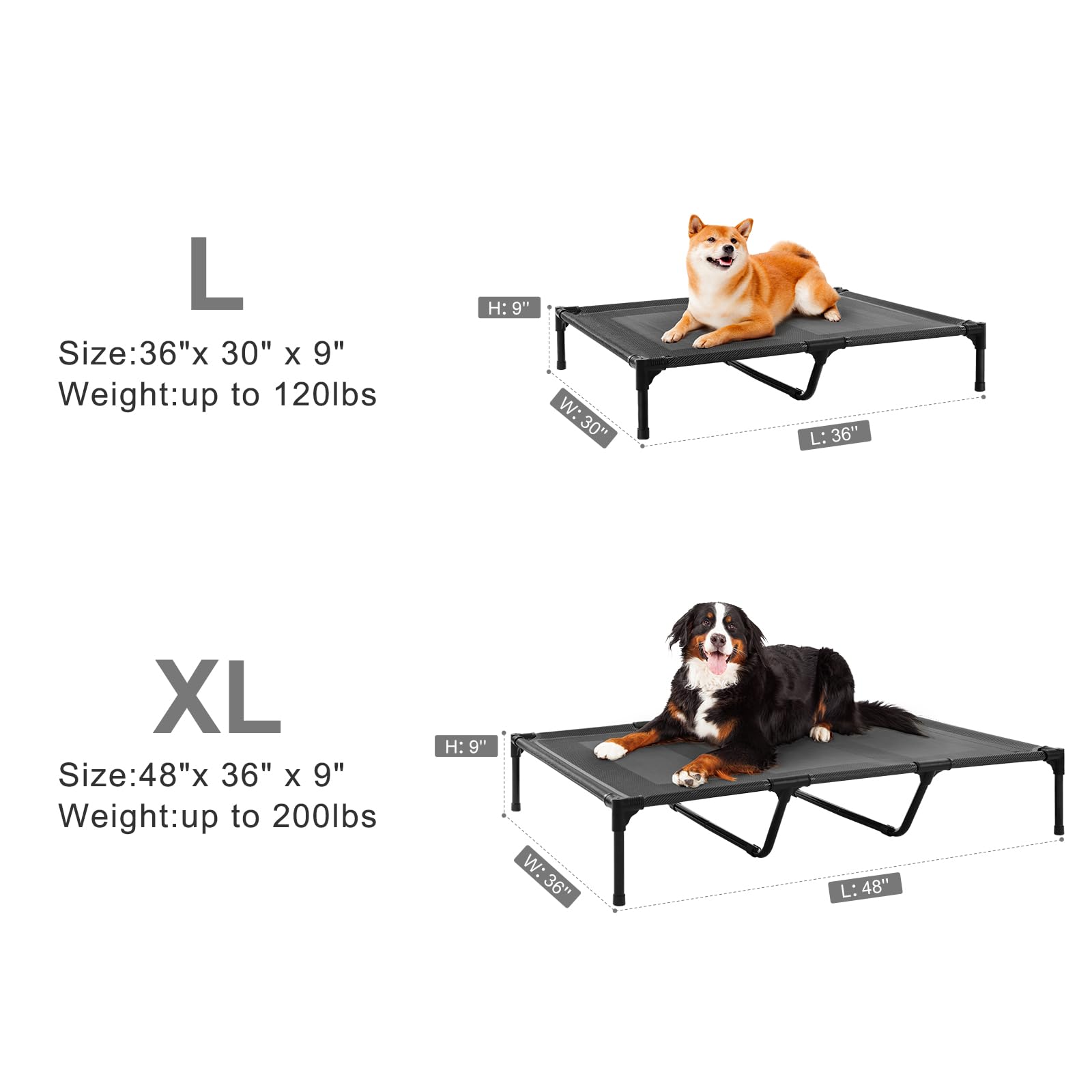 Petizer 48'' Elevated Dog Bed For Extra Large Dogs, Outdoor Dog Cot Bed Waterproof, Raised Cooling Pet Bed, Washable Breathable