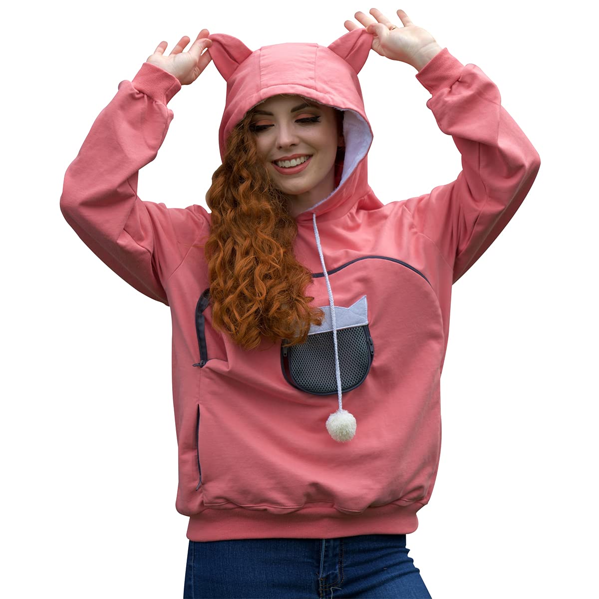 Alyc Unisex Hoodies Pet Holder Cat Dog Large Pouch Carriers Pullover With Cat Printing Sweatshirt (Light Pink-Xxl)