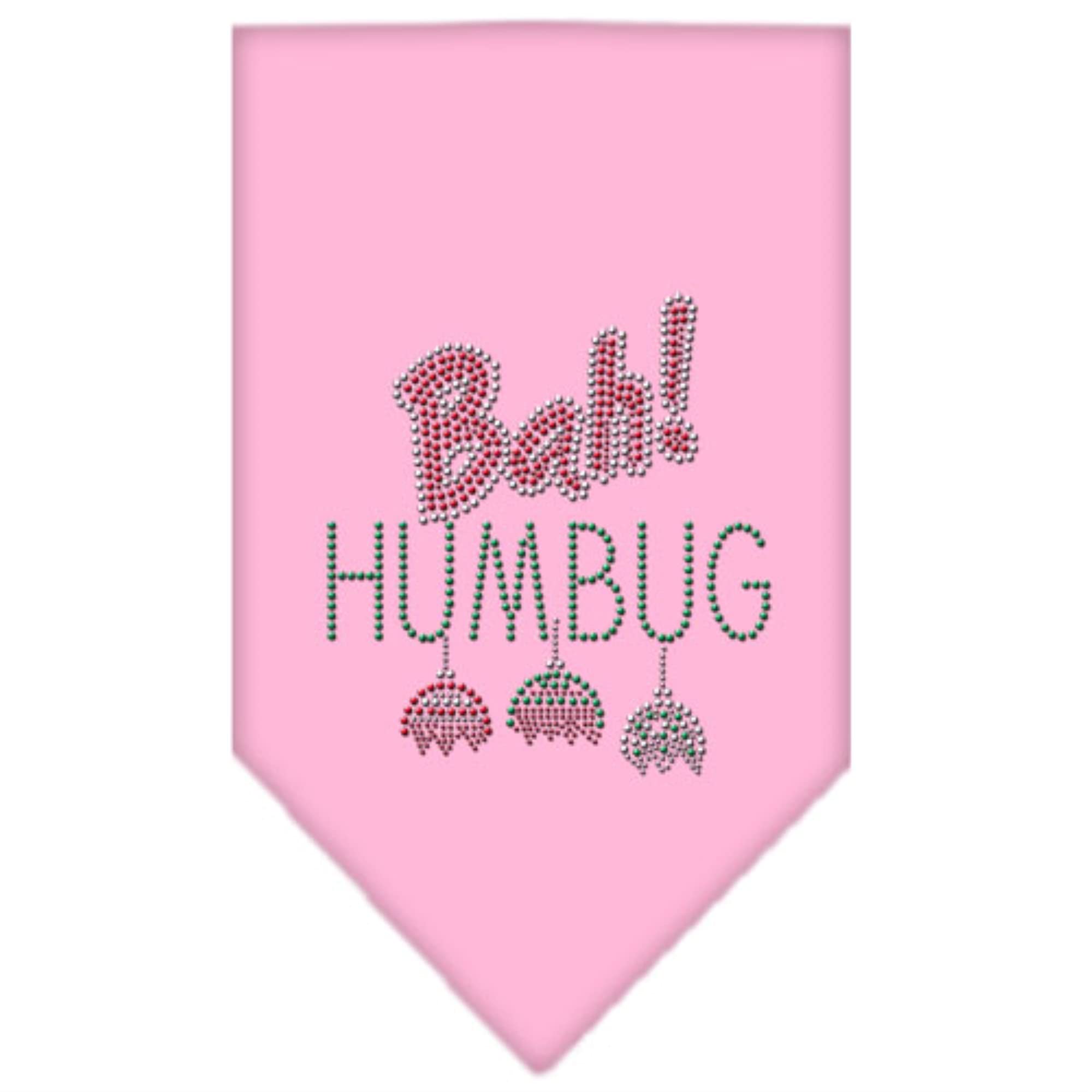 Christmas Pet and Dog Bandana Rhinestone, "Bah Humbug" Light Pink Large