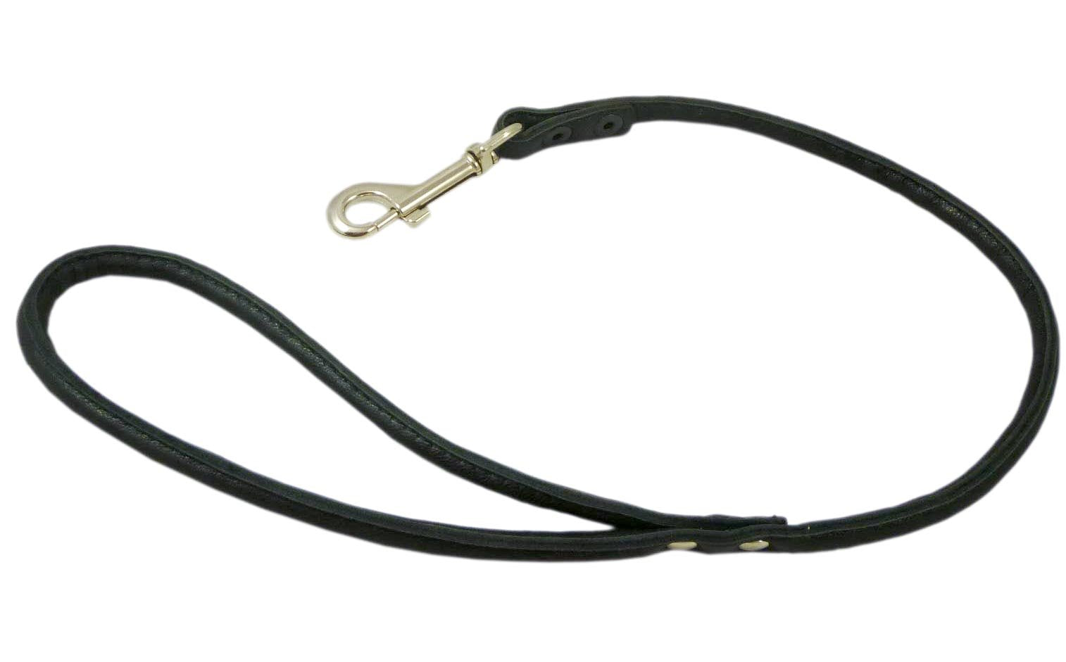 Round Genuine Rolled Leather Dog Short Leash 24 Long 3/8 Wide Black For Medium Breeds