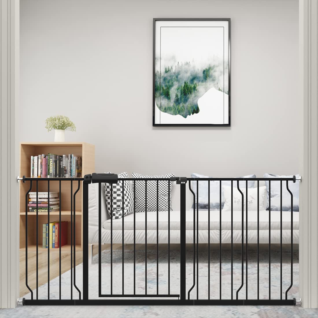 Waowao Baby Gate 38.58-43.31' Extra Wide Pressure Mounted Walk Through Swing Auto Close Safety Black Metal Toddler Kids Child Dog Pet Puppy For Stairs,Doorways,Kitchen