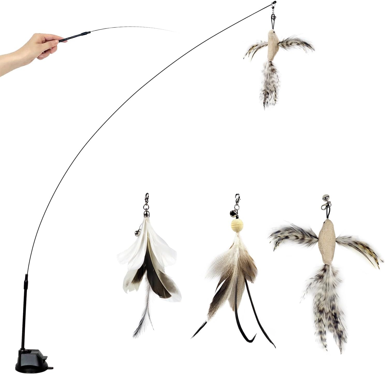 Ttcat Cat Wand Toys With Suction Cup, Interactive Bird Simulation Cat Toy Set,Cat Teaser Cat Toys,Flexible Steel Wire And 3Pcs R