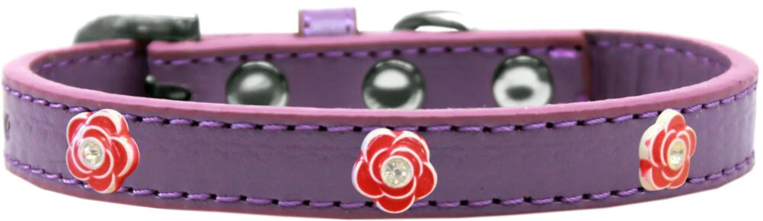 Dog, Puppy & Pet Widget Fashion Collar, Red Roses Light Pink 12