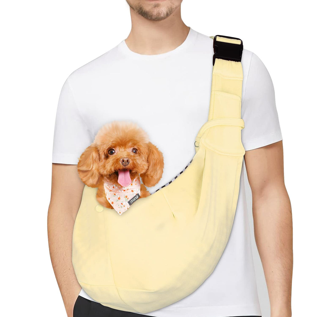 Petloft Reversible Dog Cat Sling Carrier, Small Dog Carrier, Adjustable Dog Sling, Hands Free Cross Body Carrier With Collar Hoo