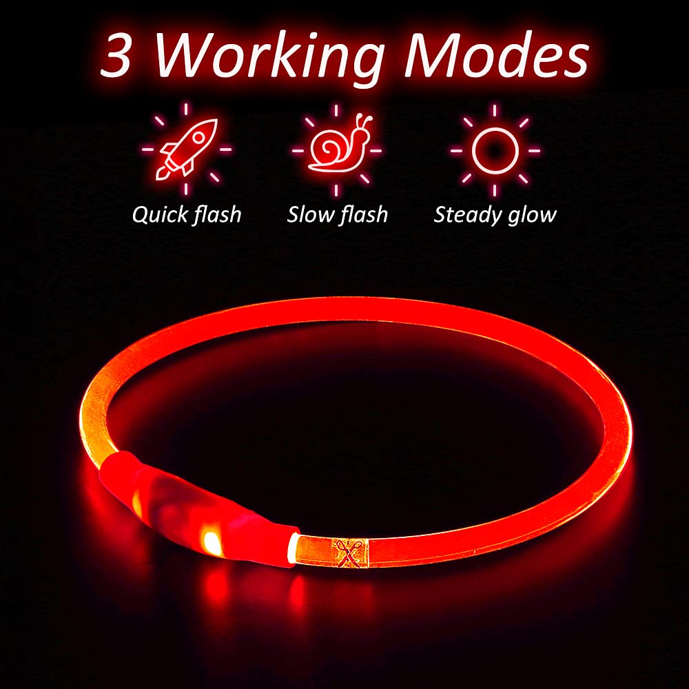 Higo LED Dog Collar - Rechargeable Light Up Safety Necklace, Red, 1 Count, Durable Thermoplastic Polyurethane for Nighttime Walking