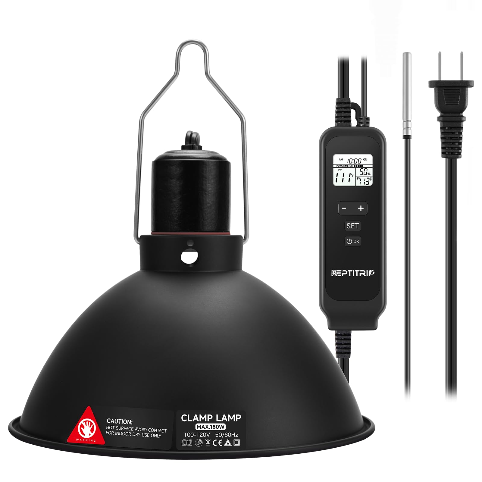 Reptitrip 8.5-Inch Day/Night Thermostatic Reptile Light Fixture - Heat Lamp Temperature Controller (Max 150W) For Bearded Dragon